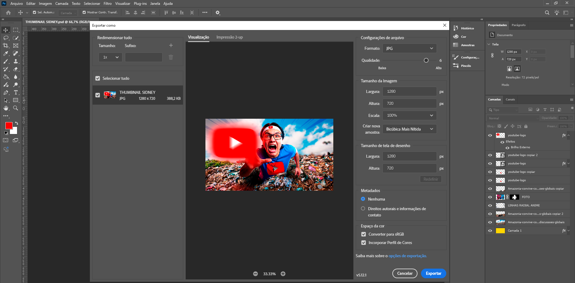 Exportando thumbnail final